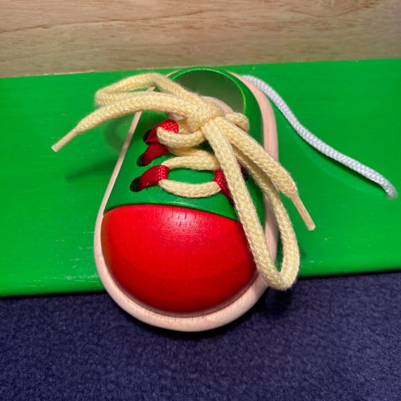 PLAN Toy Wood Duck Shape Sort Toy and Lacing Shoe - Picture 4 of 5